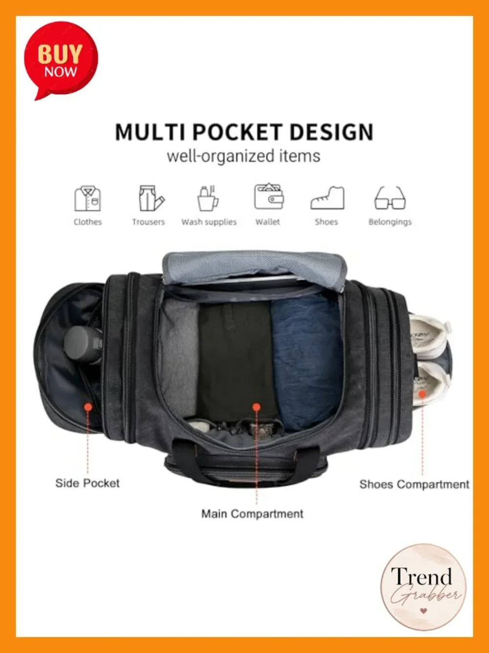 Canvas Expandable Travel Duffel Bag 40L to 48L with Shoe Compartment, Men's
